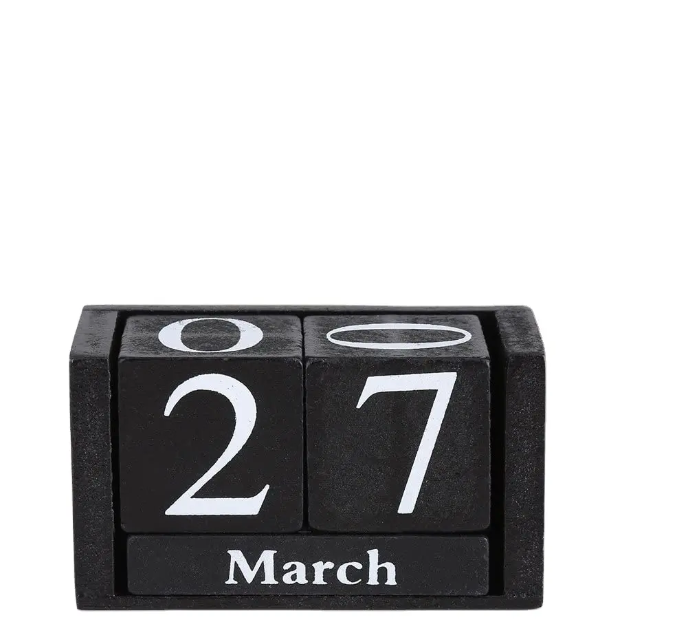 Calendario Shabby Chic bloques de calendario de escritorio rústico cubos de madera calendario hogar Oficina Decoración (negro)