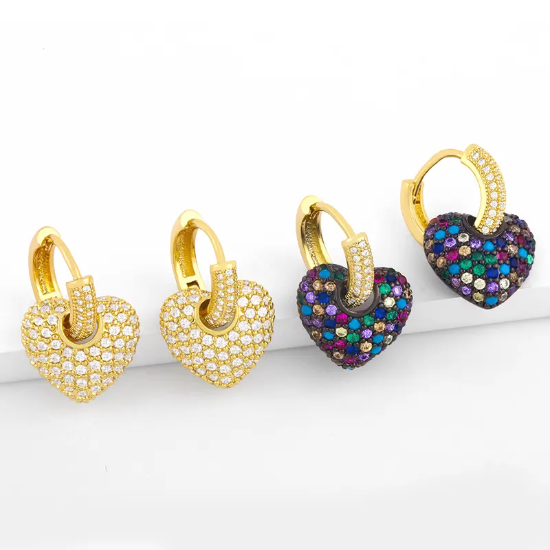 Colored Heart Women Fashion Stud Earrings Hoop Dangler Wholesale Valentine's Day Present Popular Gifts 18k Gold Jewellery