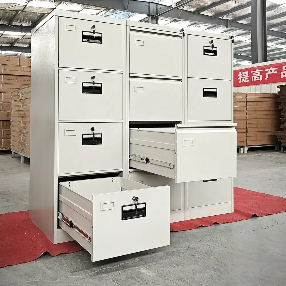 Armário de arquivo vertical cinza com 4 gavetas para escritório executivo em aço de alta qualidade com fecho manual para escritório doméstico