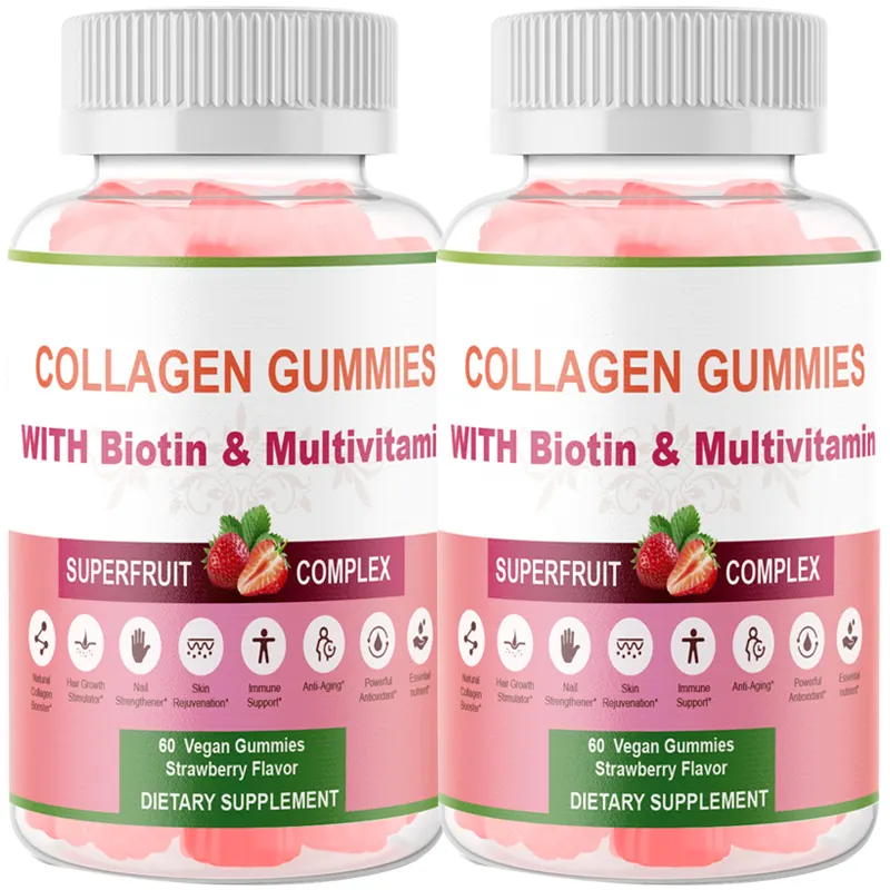 Private Label Vegan Collagen Supplements Vitamins for Hair Skin and Nails Biotin Collagen Gummy Hair Gummy