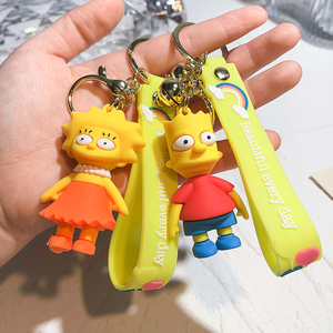 LC241 Bonito <span class=keywords><strong>3D</strong></span> Macio Bonecas De PVC Chaveiro A Família Simpsons Bart Lisa Homer Marge Simpson Figura de Ação Chaveiro Kawaii Dendpant