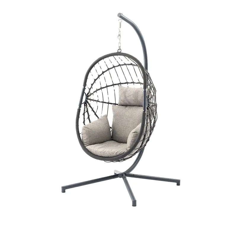 Balanço dobrável para interior e exterior, cesta fácil de guardar, balanço de vime para pátio, cadeira suspensa para ninho de ovos com suporte de metal