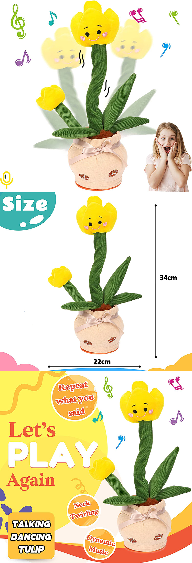 valentine gift flowerpot twisting dance tulip doll recording electric plush stuffed toy talking music singing dancing rose