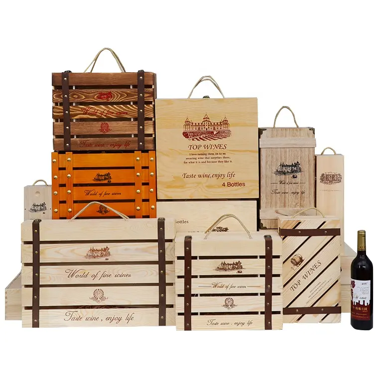 Caixas de vinho feitas à mão, alta qualidade, baratas, caixa de vinho de madeira personalizada, atacado