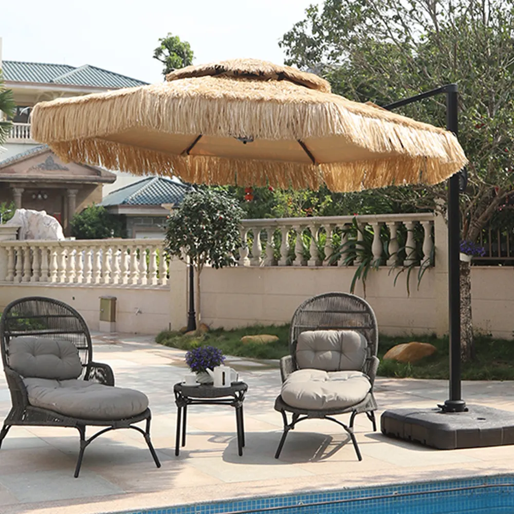 Guarda-chuvas de madeira Jardim Artificial Thatch Straw Umbrellas,Raffia Parasol parapluie de paille/