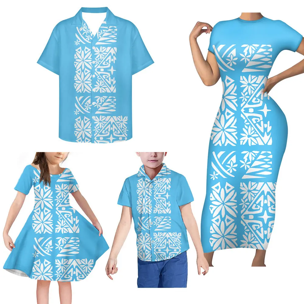 Vestido largo ajustado de manga corta para padres e hijos, vestido a juego con estampado personalizado, precio al por mayor, para familia