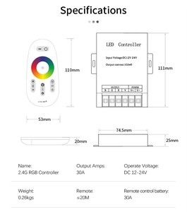 Hochwertiger LED-Controller RGB 30A DC12V 24V Rf 2.4G Touch-Fernbedienung für LED-Leuchten RGB-Controller