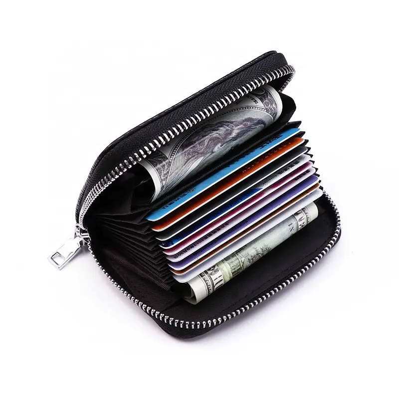 RFID Blocking PU Leather Credit Card Holder、Leather Zipper Credit Card Holder Wallet