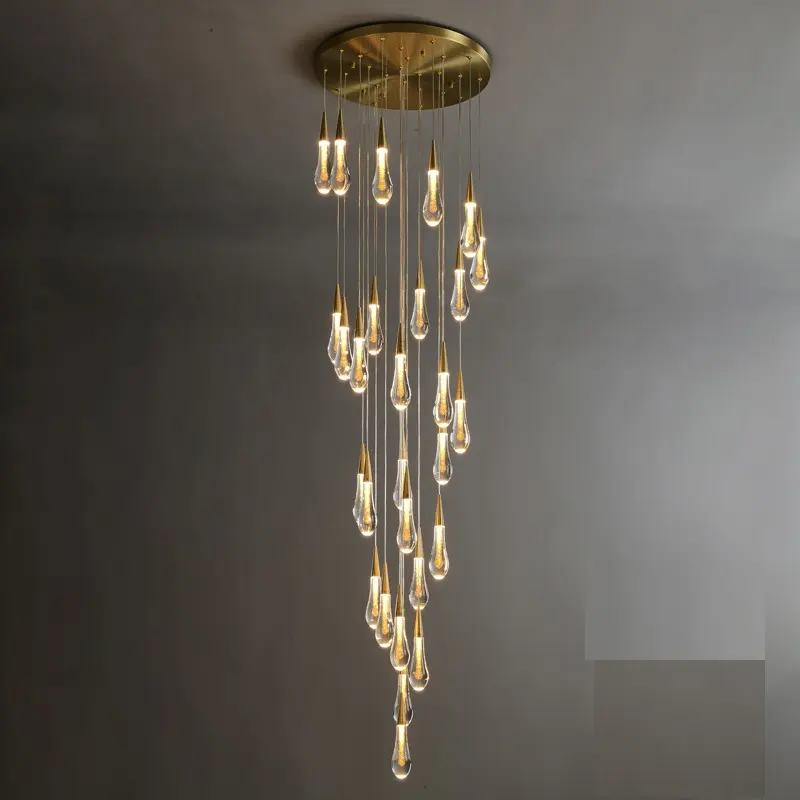 Luxuosa villa escada cristal luzes penduradas, cabo longo lâmpadas para iluminação decorativa