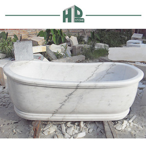 Modern çin beyaz mermer küvet doğal taş bağlantısız islatma Oval süzgeç dahil sıcak satış oteller banyo