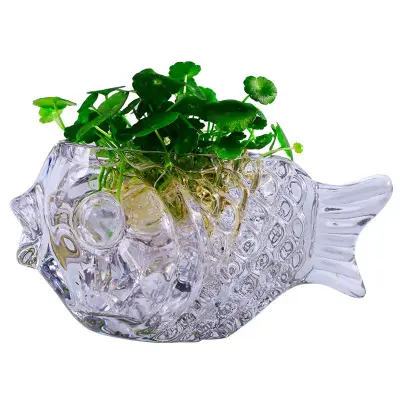 Custom Made New Design Vases Flower Hand Made Mouth Blown Borosilicate Fish Shape Glass Vase