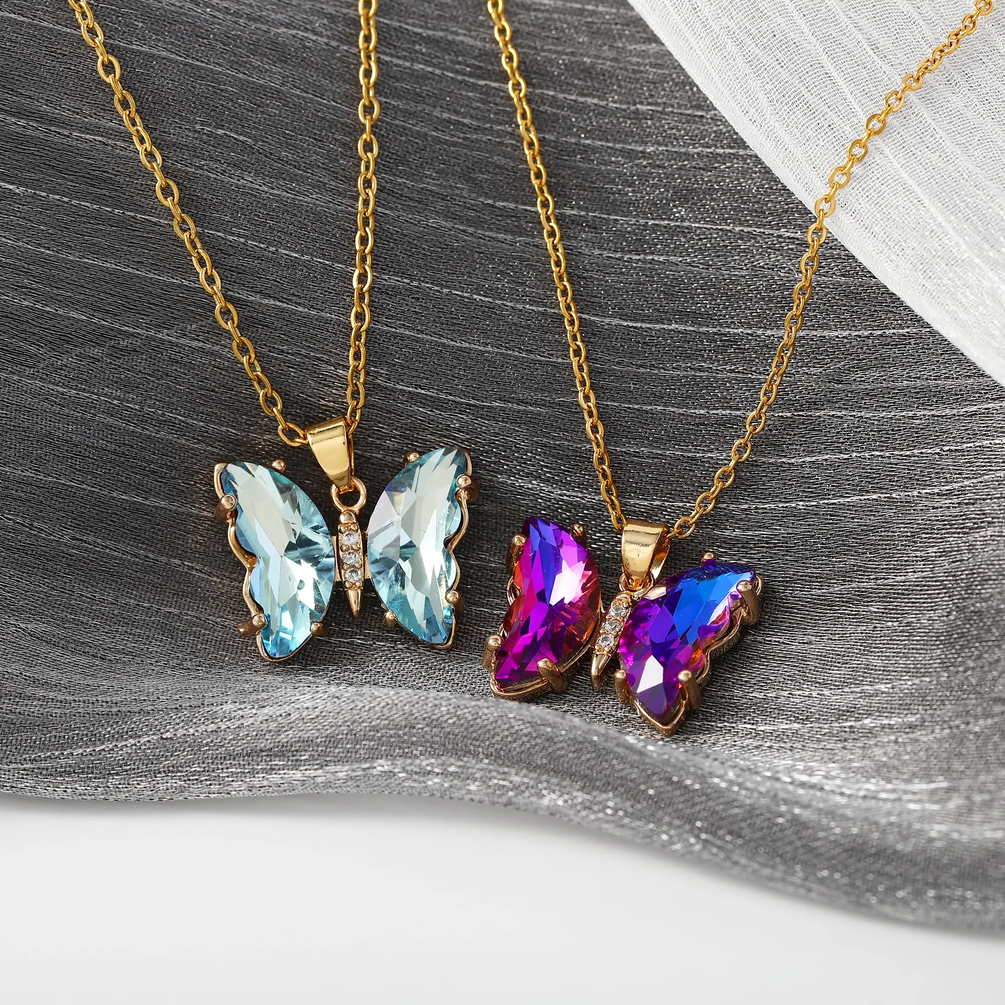 Fashion Classic 18 Karat vergoldete Edelstahl kette Kristall Birth stone Butterfly Anhänger Halskette für Frauen