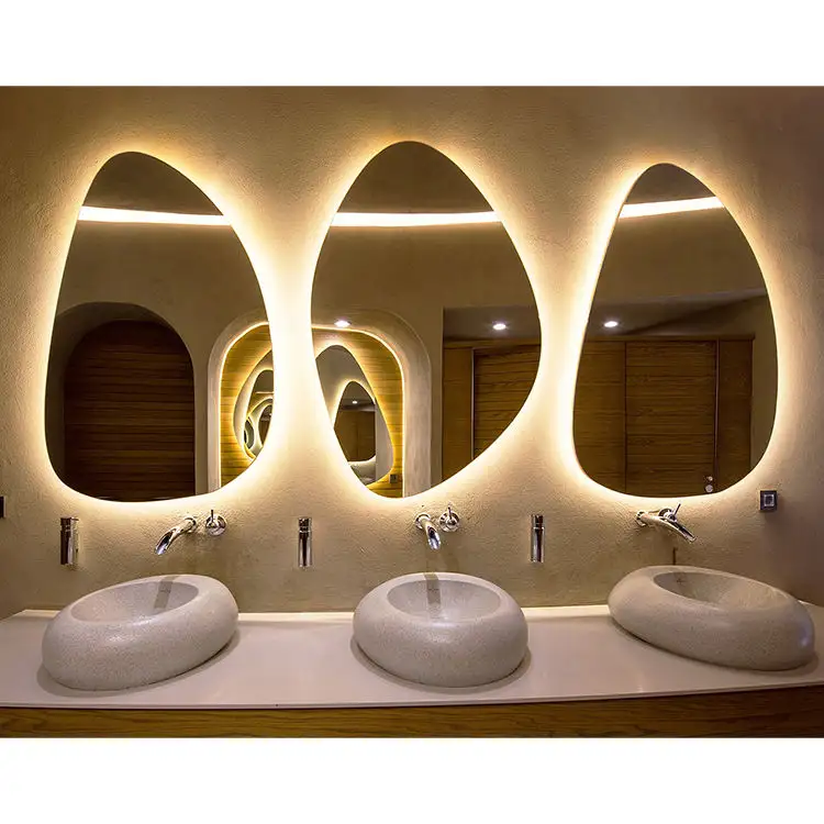 Norhs Frameloze Grote Led Achter Badkamerkunstspiegel Smart Led Grote Onregelmatige Asymmetrische Spiegelwand Badkamerlichtspiegel