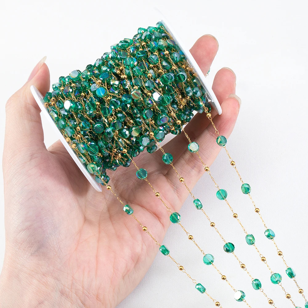 Transparent Green Flat Faceted-Gold plated
