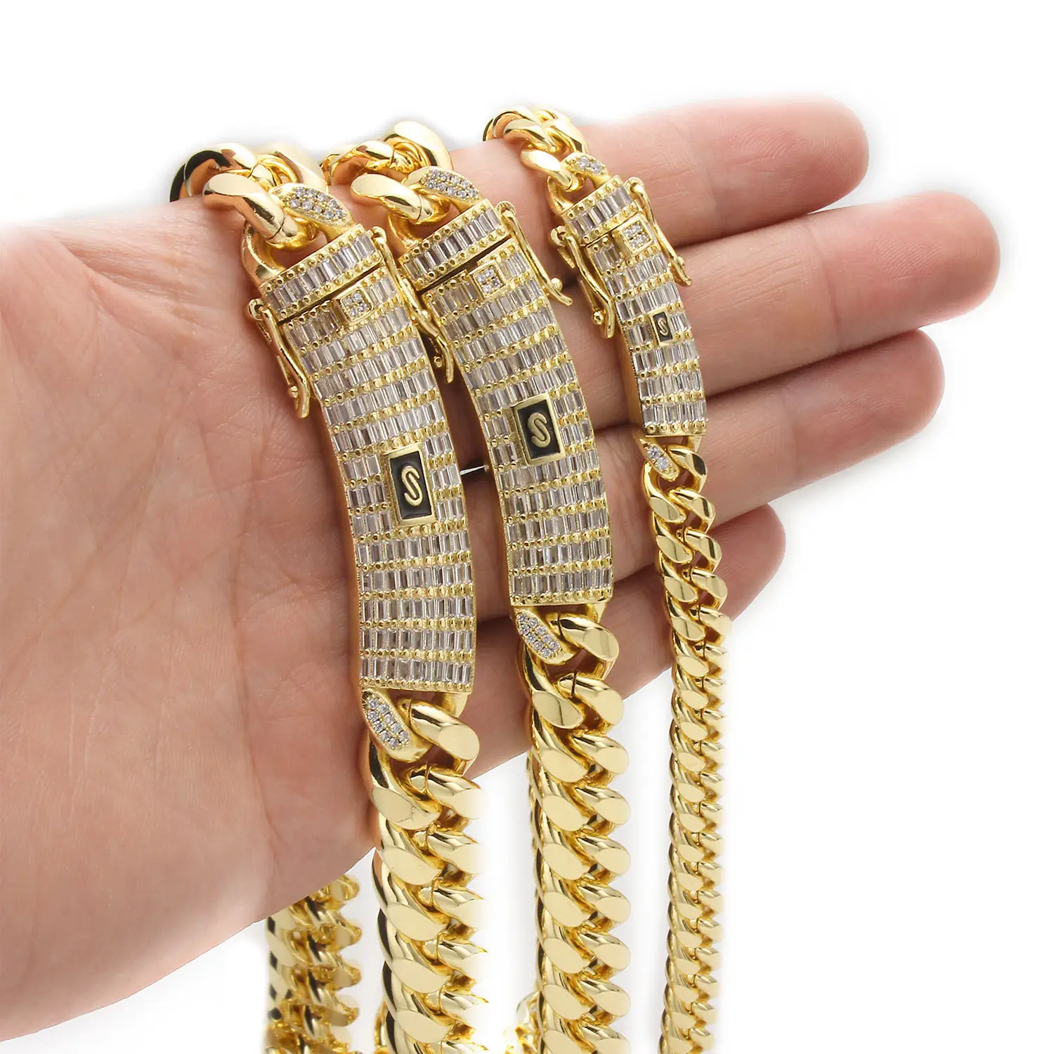 Hot Sale Monaco 14k 18k Banhado A Ouro Mans Pulseira Iced Out Pulseira Miami Cuban Link Cadeia Colar De Aço Inoxidável