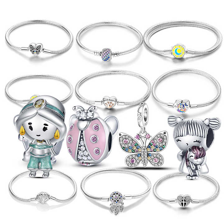 Custom OEM New S925 Thailand Factory Original Logo Sterling Silver Bracelet Charms Pendant Mickey 925 Bracelet Silver Jewelry