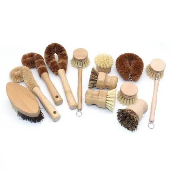Brosses de cuisine en bois à récurer noix de coco bouteille de lavage Pot à récurer manche en bois nettoyage brosse à vaisselle en bambou