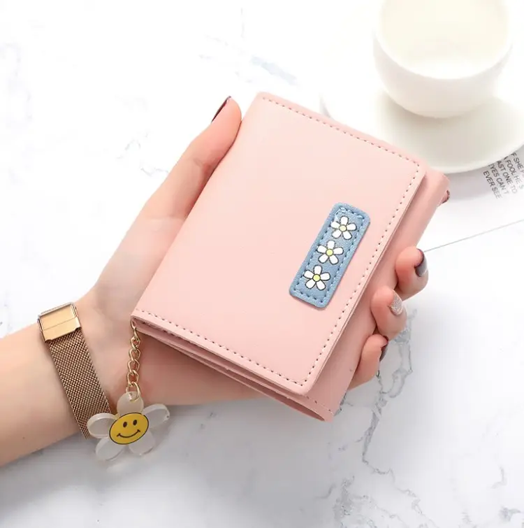 패션 귀여운 동전 지갑 카드 홀더 접는 인쇄 지퍼 한국어 나무 여성 짧은 지갑