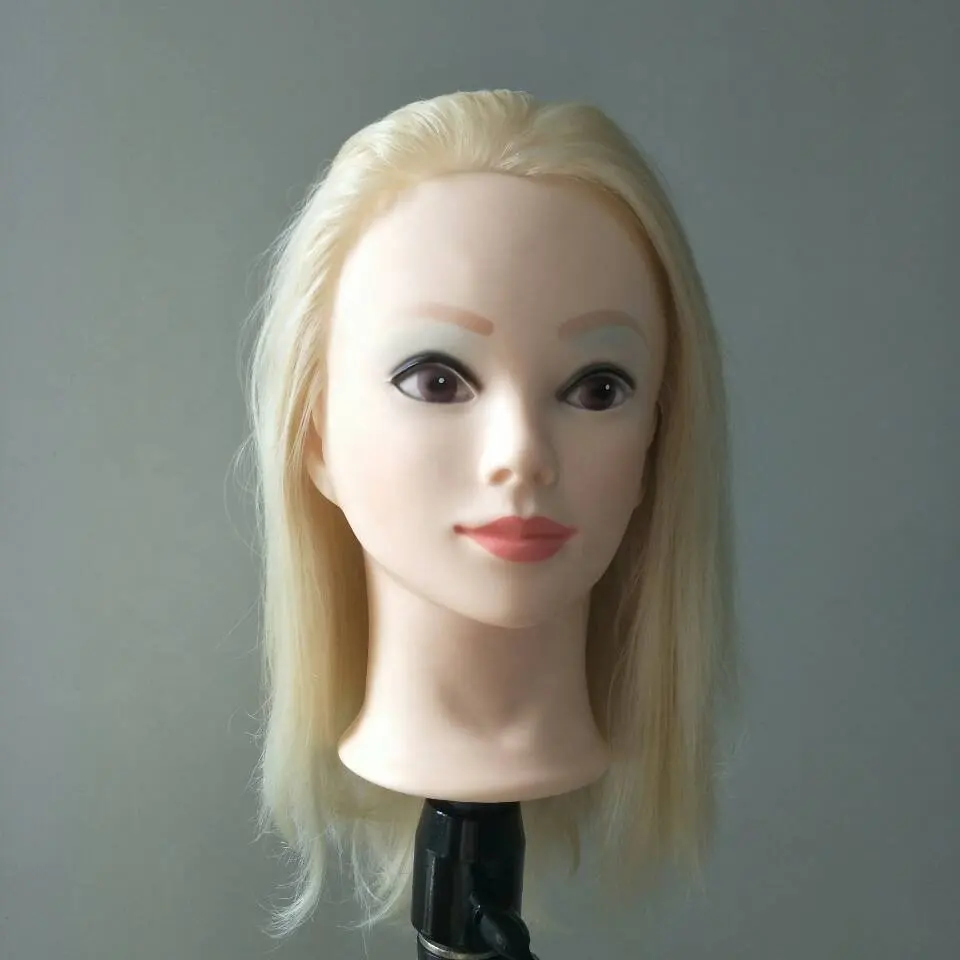 100% Real Hair Mannequin Head Hairdresser Training Head Manikin Cosmetology Doll Head