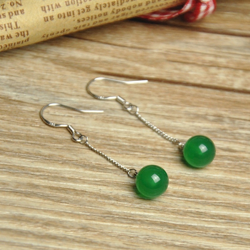 HMOIS Elegant Design Earrings Green Real Jade Jewelry Wholesale Chalcedony Custom Jewelry Earrings for Women