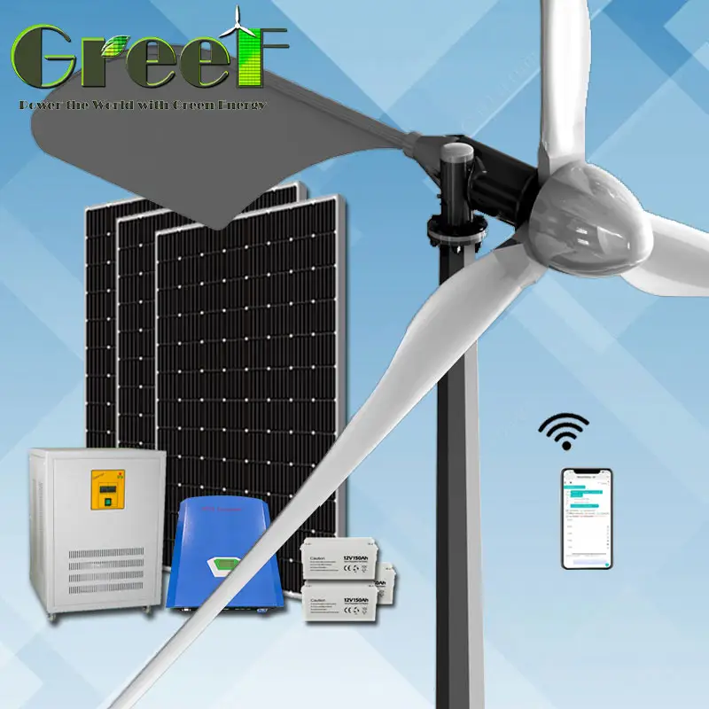Turbina eolica ad asse orizzontale 5kw sistema ibrido solare eolico per uso domestico