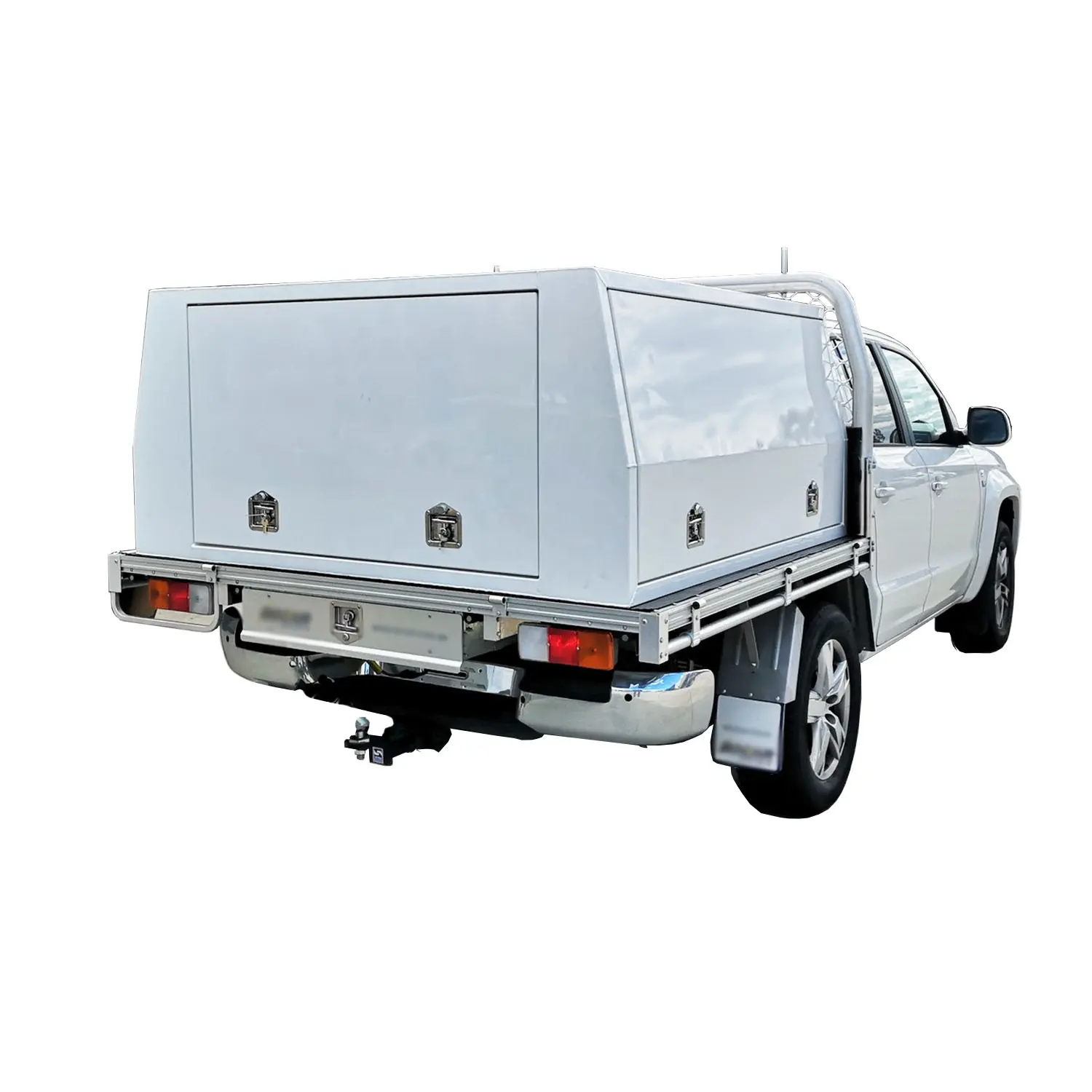 Caja de herramientas de dosel de bandeja de camión UTE de doble cabina con recubrimiento de polvo blanco 3 puertas 1800x1800 aleación de aluminio tradesmantop