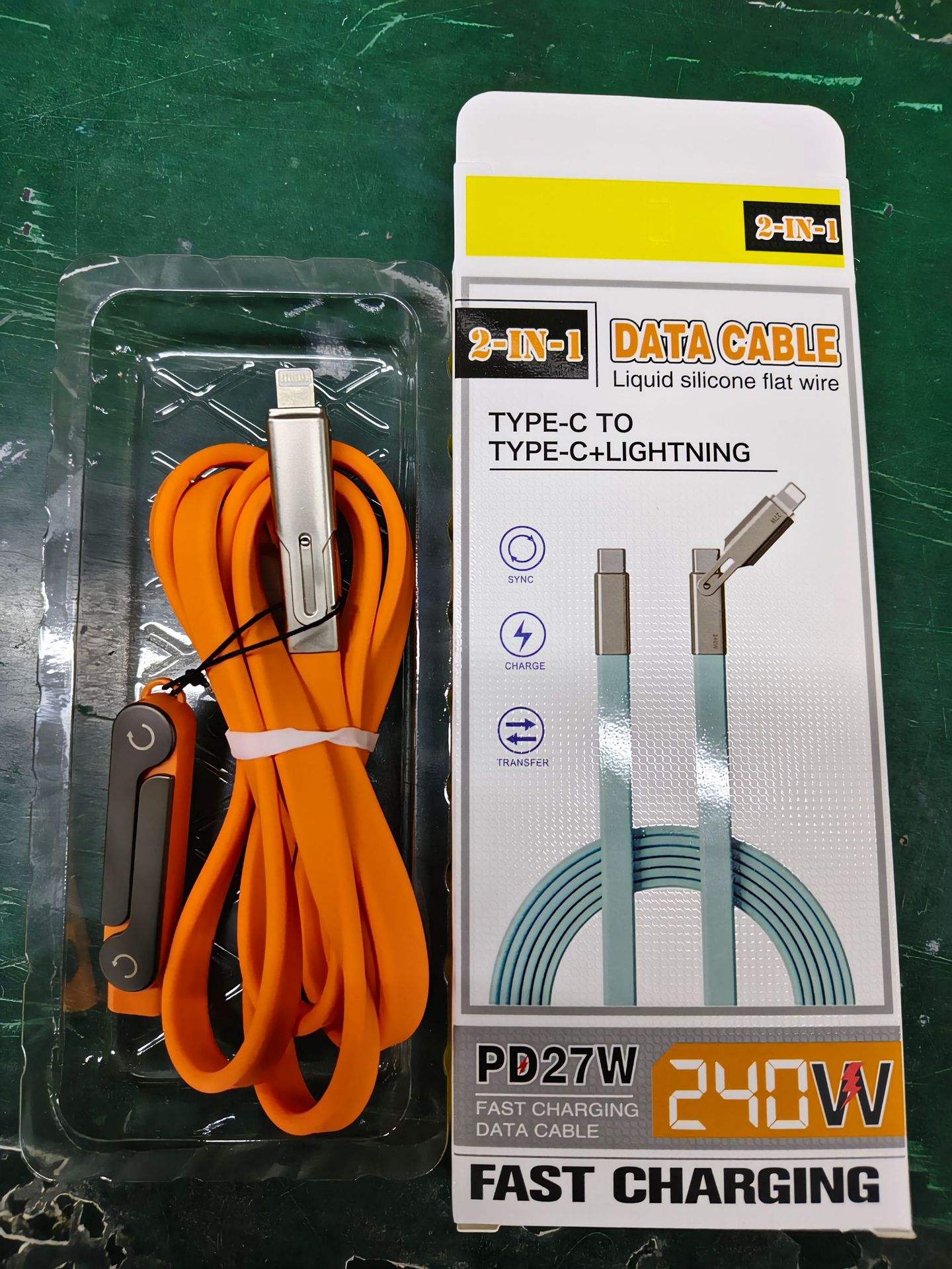 Adaptateur orange + câble silicone 2 en 1 (en boîte)