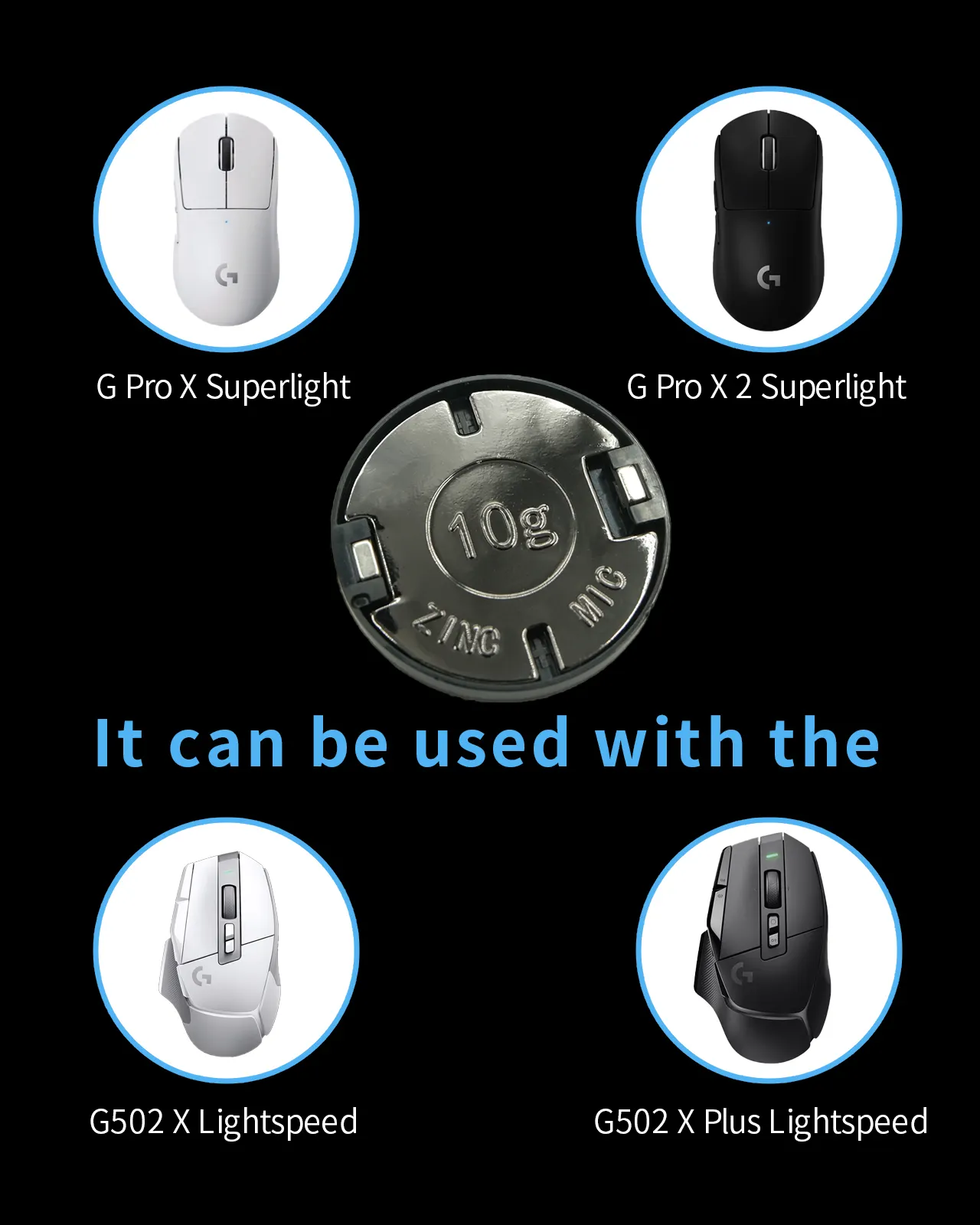 Poids de la balance de la souris (standard 10g) Poids de la souris pour la souris sans fil Logitech G502 X Lightspeed/G502 X Plus Lightspeed