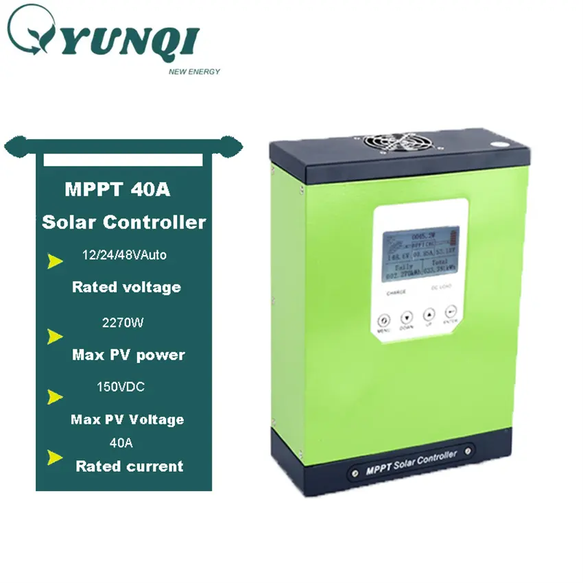 Yunqi 40A Mppt 태양광 충전 컨트롤러 12V 24V 36V 48V Ac DC 태양광 충전 컨트롤러