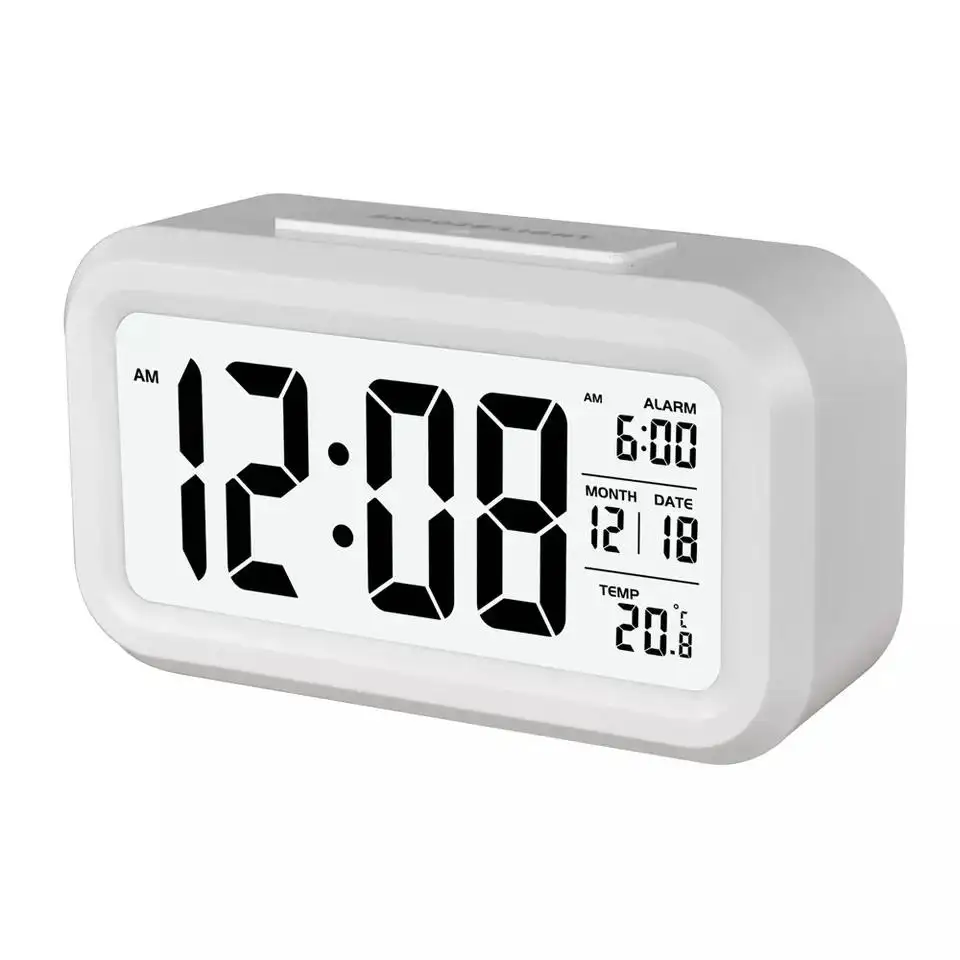 Horloge LCD numérique de bureau Réveil système 12/24 heures Mini horloge de nuit d'étudiant de bureau à domicile avec humidité de la température