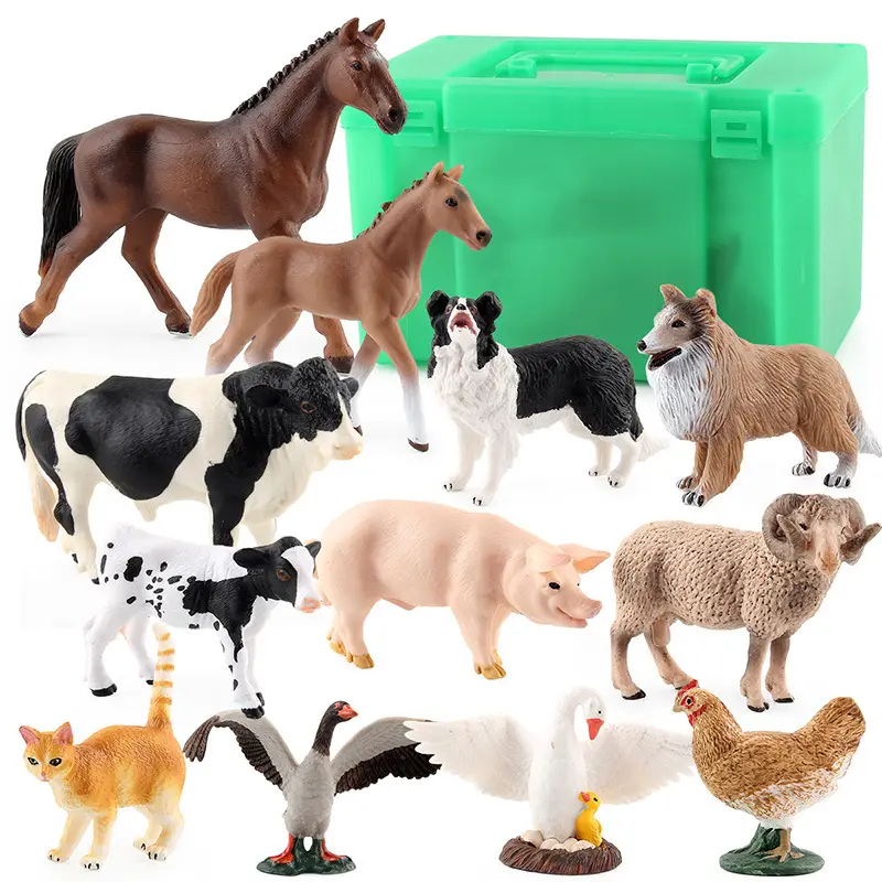 [Retour et échange de courrier gratuit] Ensemble de jouets de ferme avec boîte de rangement transfrontalière une variété d'ornements d'animaux modèles