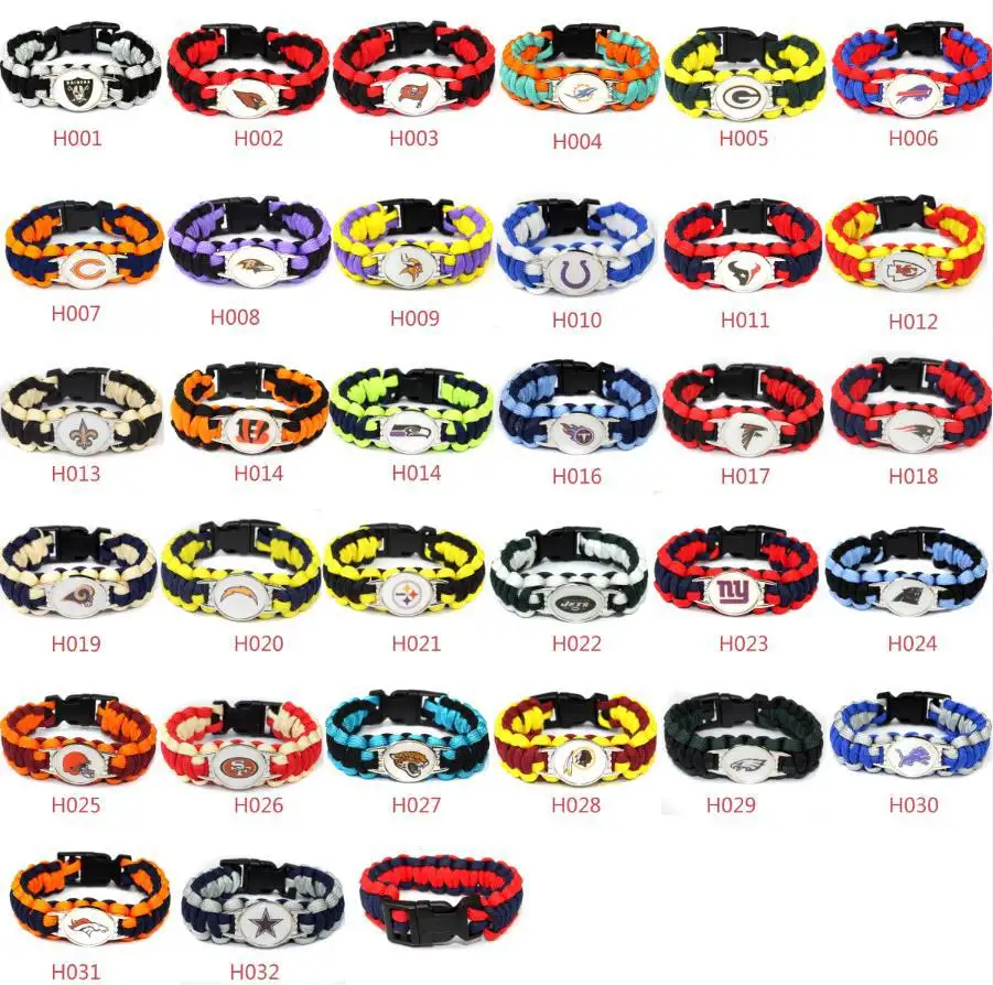 Nuevo de equipos de fútbol americano de la NFL Paracord brazalete de la pulsera de la joyería