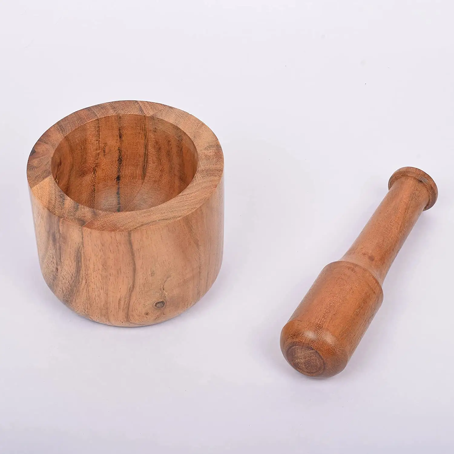 Molinillo de especias de bambú 100% Natural, mortero de madera decorativo de 4 pulgadas y juego de mechas para Cocina