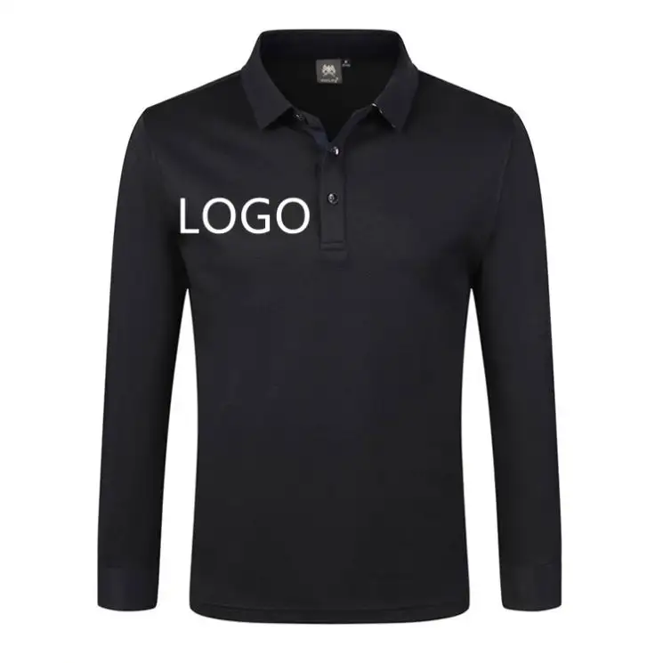 Magliette da uomo a manica lunga Polo personalizzate di alta qualità con Logo personalizzato ricamato in bianco Casual intrecciato 100% poliestere