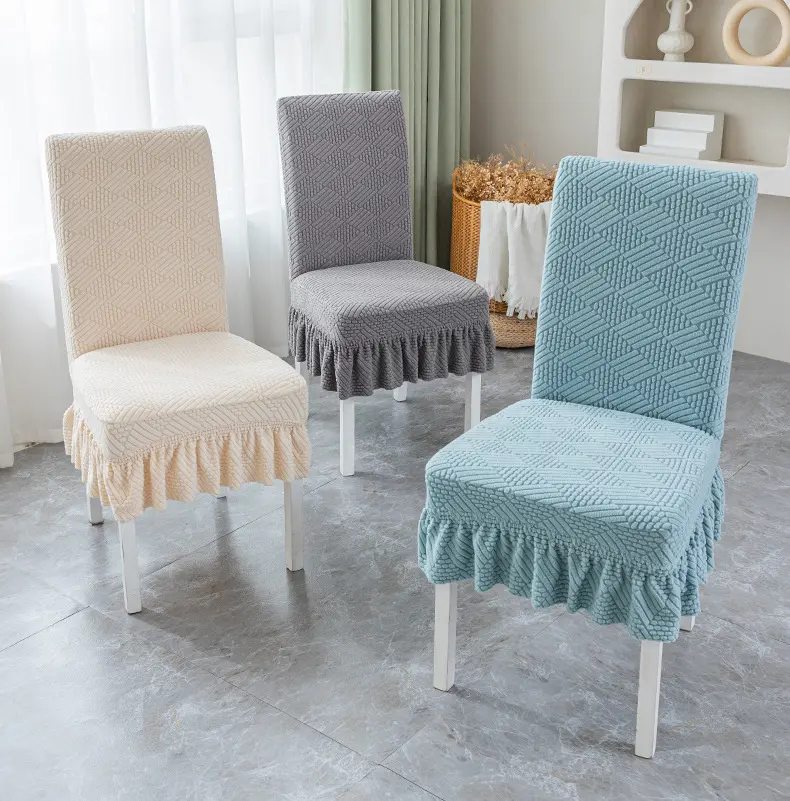 Coprisedile per sedia in velluto Jacquard elastico universale di colore personalizzato per la casa coprisedia da pranzo monopezzo per banchetti