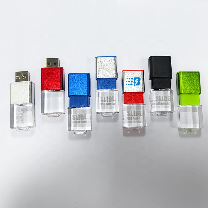 Acrílico Usb con luz LED Pen Drive 16GB 32GB 64GB Metal USB Flash Memory Venta al por mayor USB Stick para regalo promocional