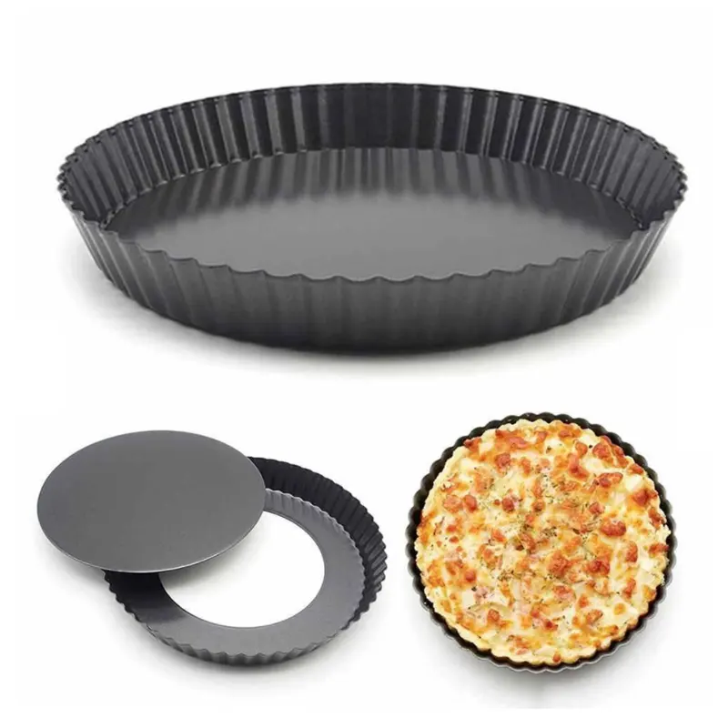 Panci Quiche anti lengket, panci kue 2024 tanpa lengket dengan bawahan yang dapat dilepas, panci panggang Pizza, panci kue baja karbon untuk memanggang