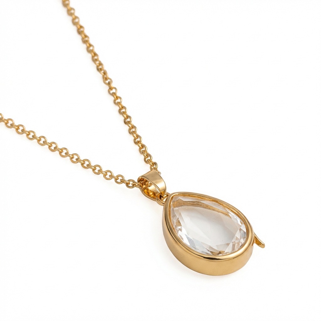 Collier boîte à photo transparente goutte d'eau