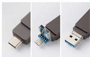 แฟลชไดรฟ์3.0 USB โลหะแบบ3-in-1ชนิด C & ความเข้ากันได้ของ2.0 128GB ถึง512GB ตัวเลือกการจัดเก็บข้อมูลใหม่ & มีในสต็อก - Product Image 3