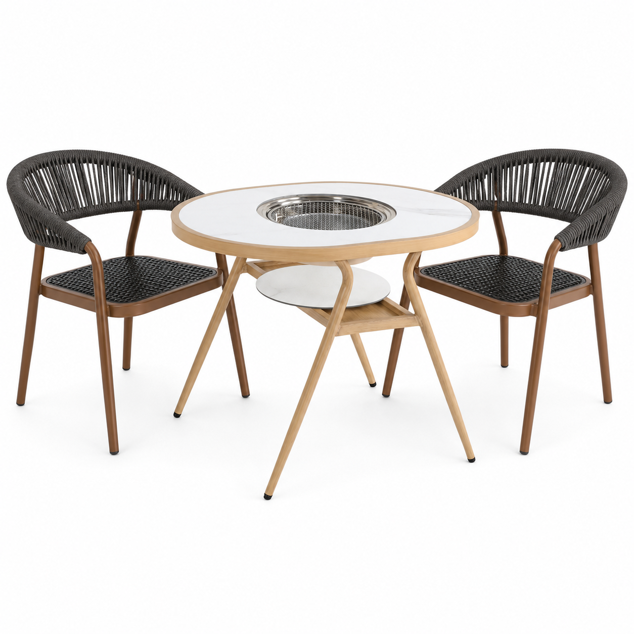 Oval Balcony Table with Fire Pit+2 Chair
