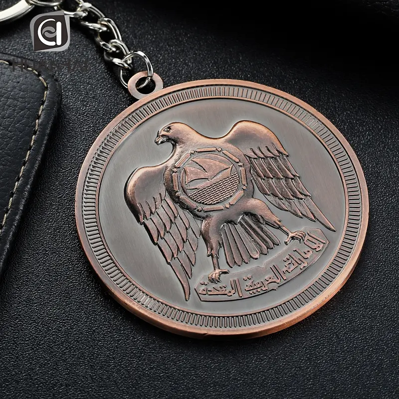 Tùy Chỉnh Antique Bronze Kim Loại 3D Eagle Logo Uae Keychain