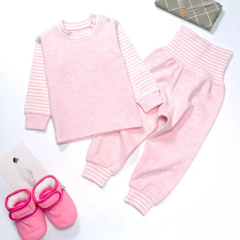 Nfants E Toddlers Pure Cotton Autumn Clothes Long Underwear Set Recém-nascido Colorido Algodão Bebê Cintura Alta Barriga Proteção Calças