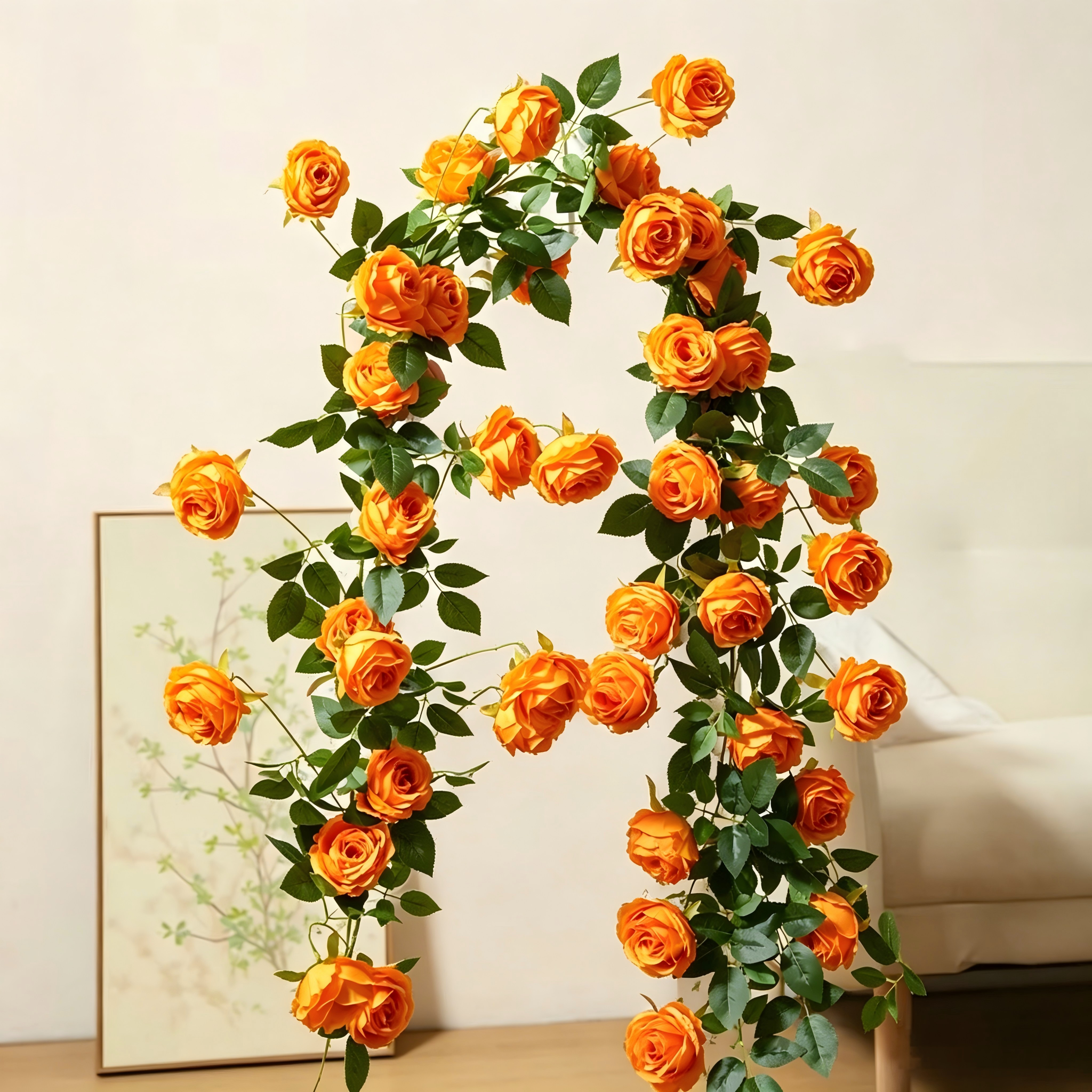 Orange large-flowered monet climbing rose-one vine