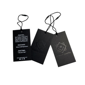 Etiquetas de papel de cartón personalizadas, etiquetas colgantes para ropa, con cadena, logotipo propio, color negro - Product Image 1