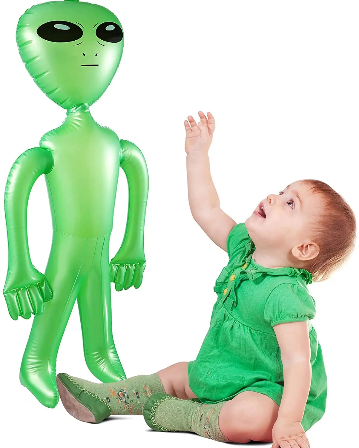 Poupée Alien gonflable vert avec de grands yeux, compagnon de rêve dans l'espace, pour enfants,