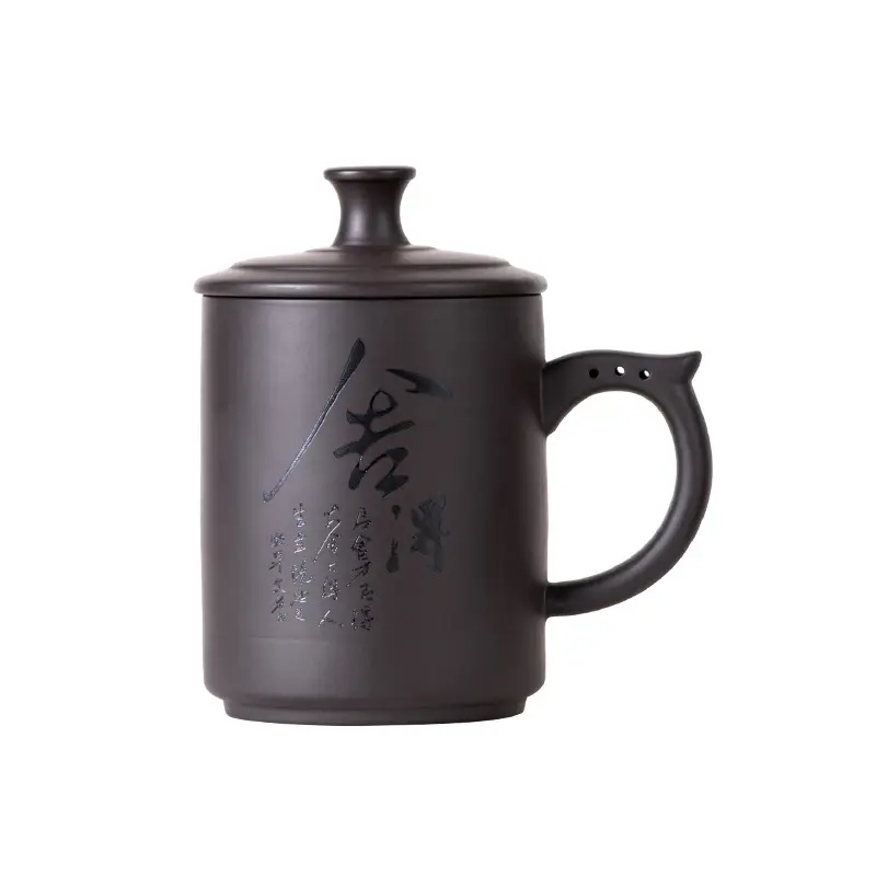 Taza de cerámica de arcilla púrpura taza con tapa Oficina cerveza agua taza puro creativa letras Personal taza de té