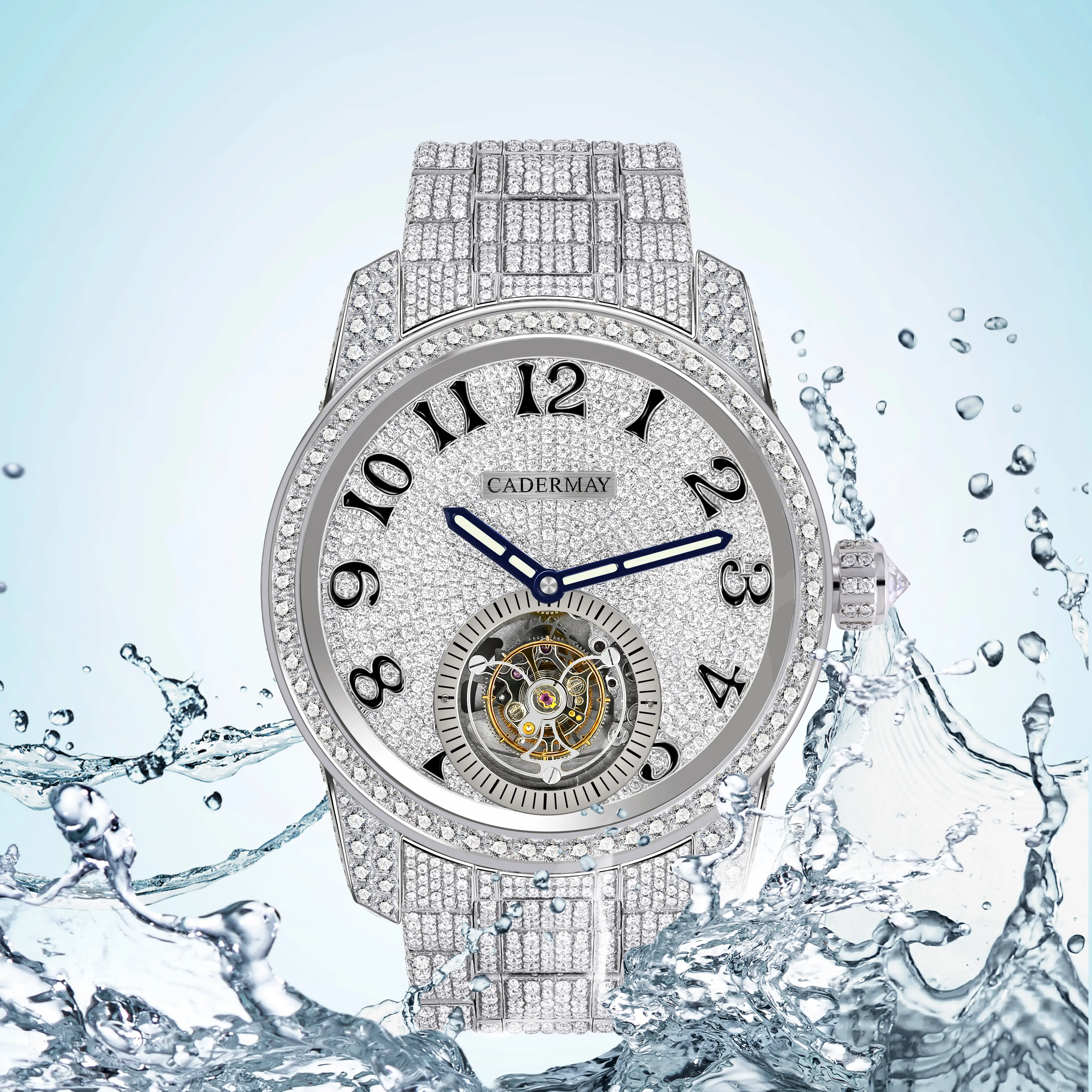 Completo ghiaccio fuori 316L acciaio inossidabile D VVS Moissanite diamanti uomini donne lusso Business classici orologi automatici Tourbillon