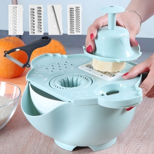 Popüler mutfak çok fonksiyonlu parçalayıcı islak meyve drenaj sepet bıçak kesici manuel 7 in 1 sebze dilimleyici rende - Product Image 3