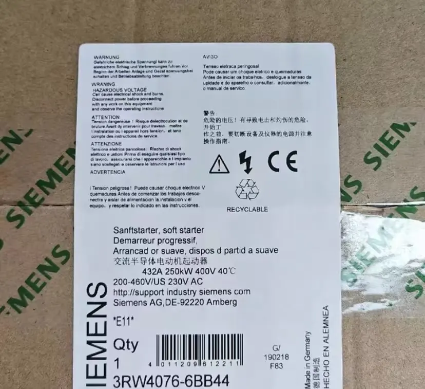 Ban đầu hoặc tân trang lại hoặc sử dụng Siemens 3rw4446-6bc44 AC bán dẫn động cơ khởi động mềm