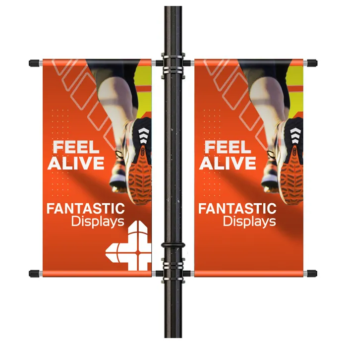 Promoción Logotipo impreso personalizado Eventos al aire libre Muestra Sublimación Campaña Publicidad Doble cara PVC Street Light Pole Banner
